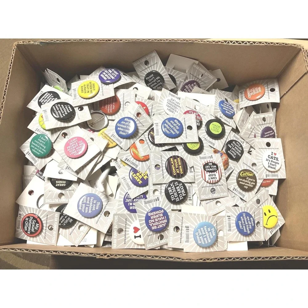 Ephemera Ha-Ha Funny Buttons Pin Lot of 24 Multicolor NEW Sarcastic Snarky